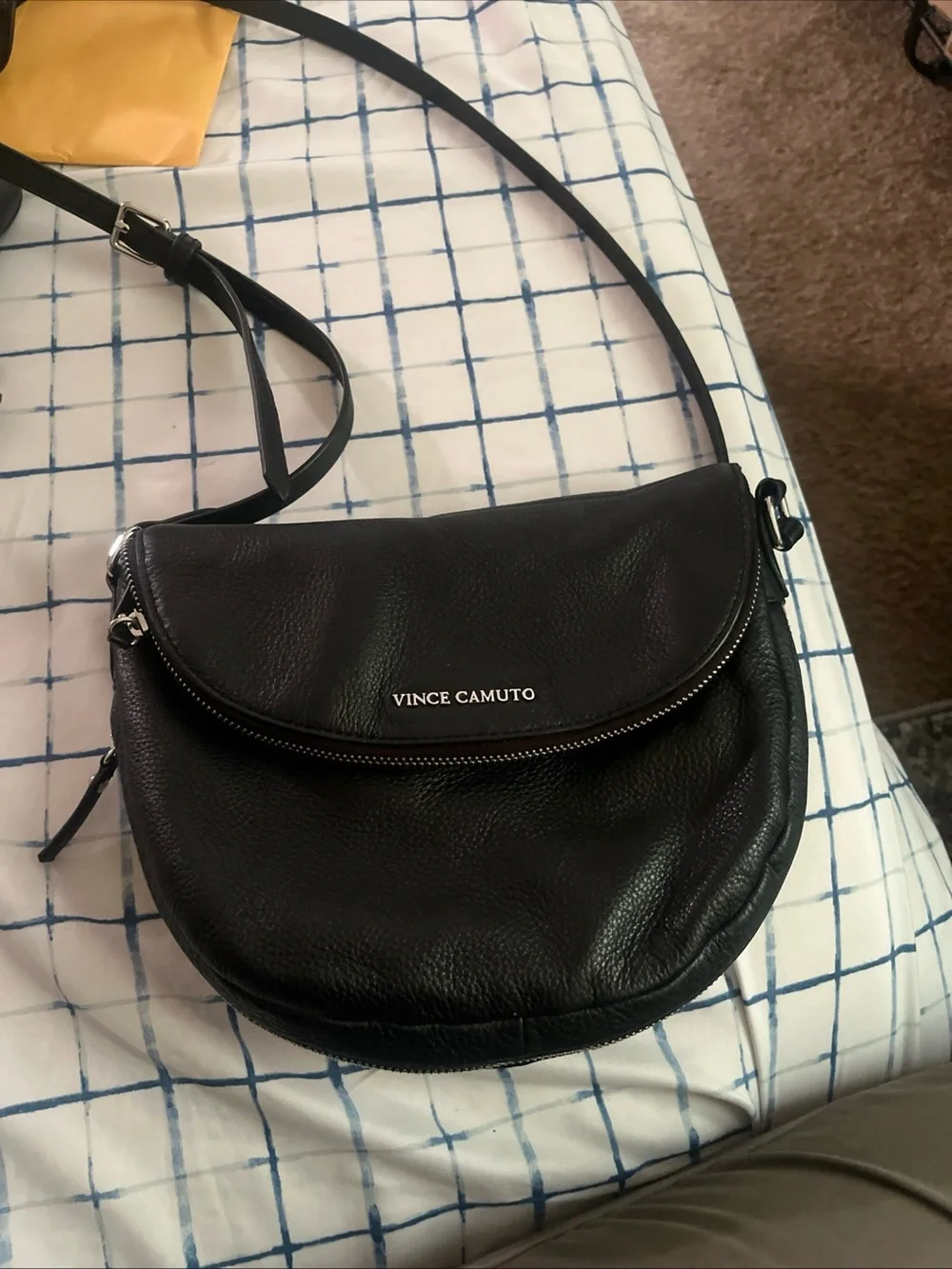 Vince Camuto Black Pebbled Leather Crescent Saddle Bag